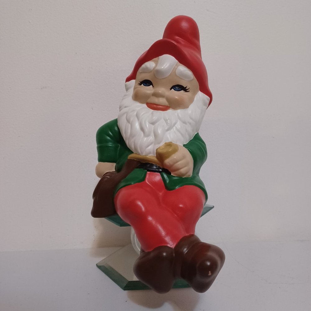 Ceramic Garden Gnome Messenger Bag Elf Sitting 11 inches Vintage
